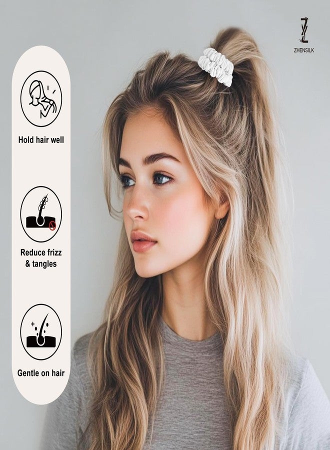 ZHENSILK 8Pcs Silk Scrunchies Hair Ties for Women & Girls, Mulberry Silk Scrunchies No-Damage Thin Satin Ponytail Holders for Hair Care - Image 3